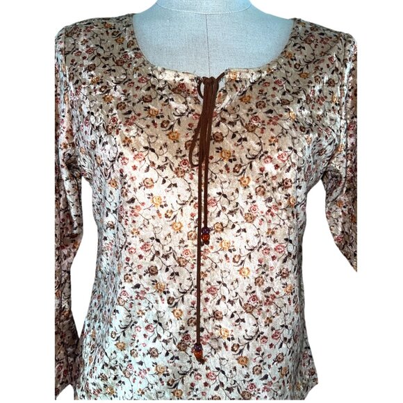 NY City Design Co Boho Floral Plush Top Tie -up Front Elongated Sleeves Womens M - Picture 3 of 6